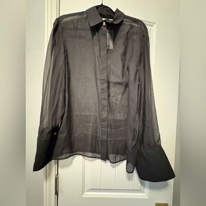 H&M Sheer Black Button-Up Blouse with Gold Buttons